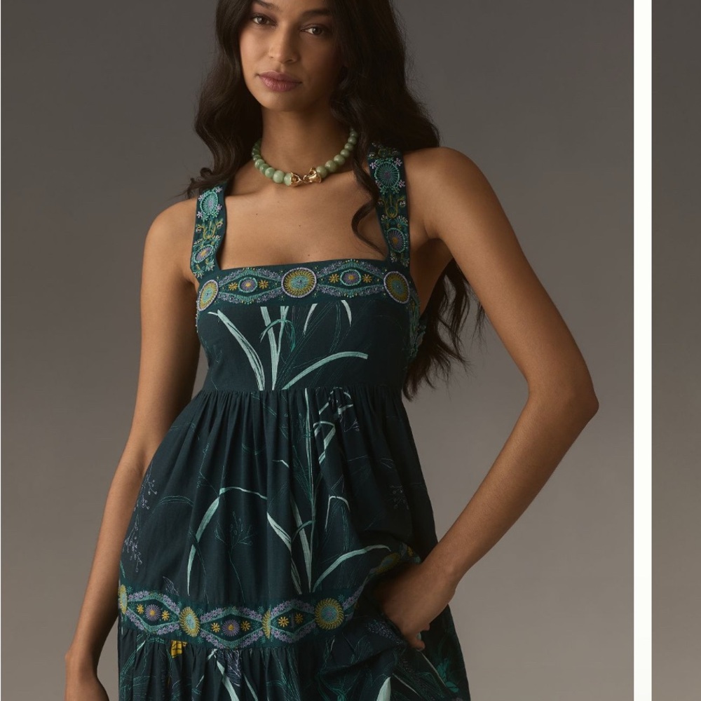 By Anthropologie square neck embellished dress